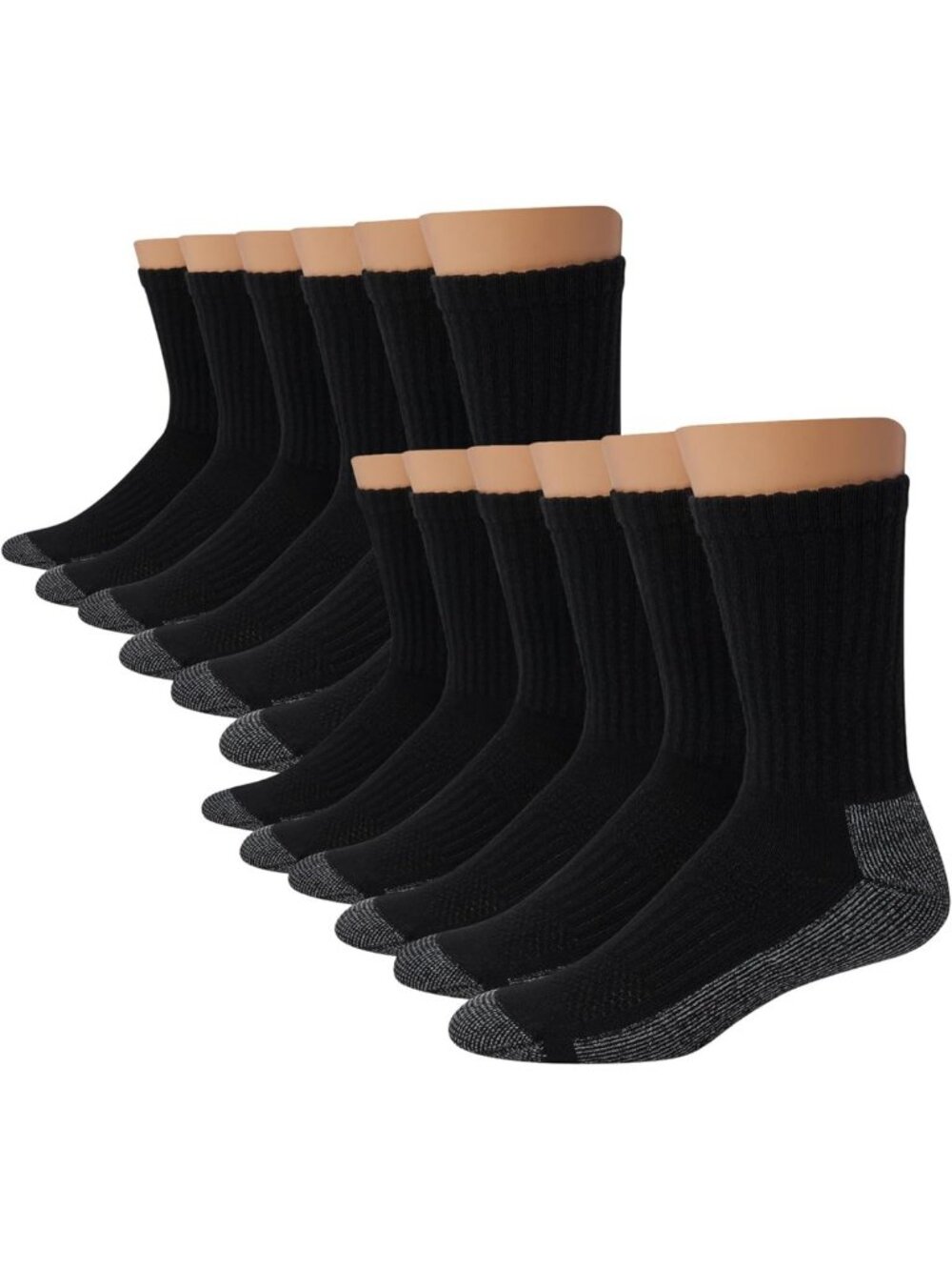 Cushioned Crew Work Socks for Men, Moisture-Wicking & Odor Control, Black/White